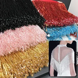 1 Yard Bling Sparkle Beaded Fringe Trim 15cm Drop Charm Tassel Fringe Heavy Beads Glass Tube trimming DIY Dress Costume