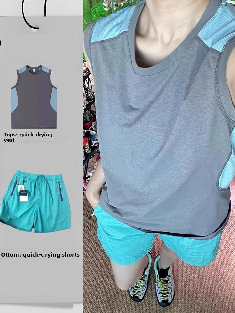 

Женский летний спортивный комплект с синими глазами Cool Feeling Vest с ледяным шелком Qui Dry orts, комплект из двух предметов для бега на открытом воздухе