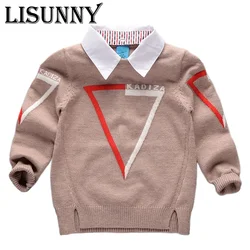 2024 Autumn Winter Shirt Collar Plaid Kids Boys Sweater Children Clothing Baby Boy Cotton Thick Wool Top Jumper Pullover 2T-7T