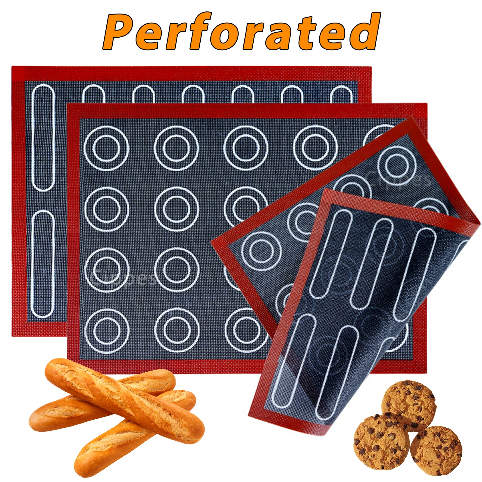 Wiederverwendbare perforierte Silikon-Backmatte und Dampfnetz, antihaftbeschichtete Ofeneinlage mit Eclair und rundem Choux-Puff-Muster für Kekse