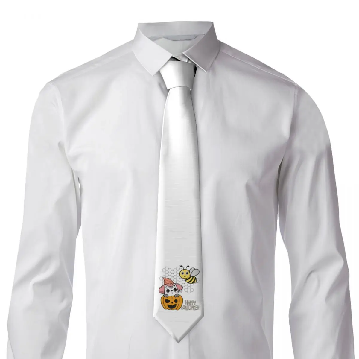 Krawatte mit Halloween-Kürbis-Bienen- und Welpenkatzen für Herren, Seide, Polyester, 8 cm, Krawatten, Hochzeit, Business-Krawatte, klassische Gravatas