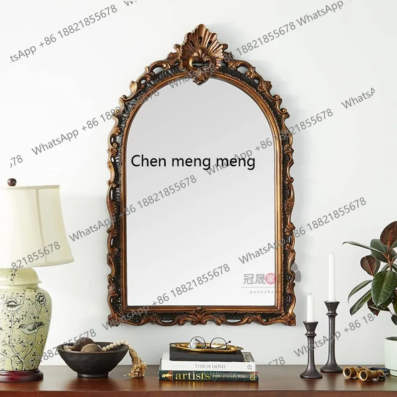 Vintage Carved Vanity Mirror Bedroom Wall-Mounted Dressing Table American Classical Makeup Mirror