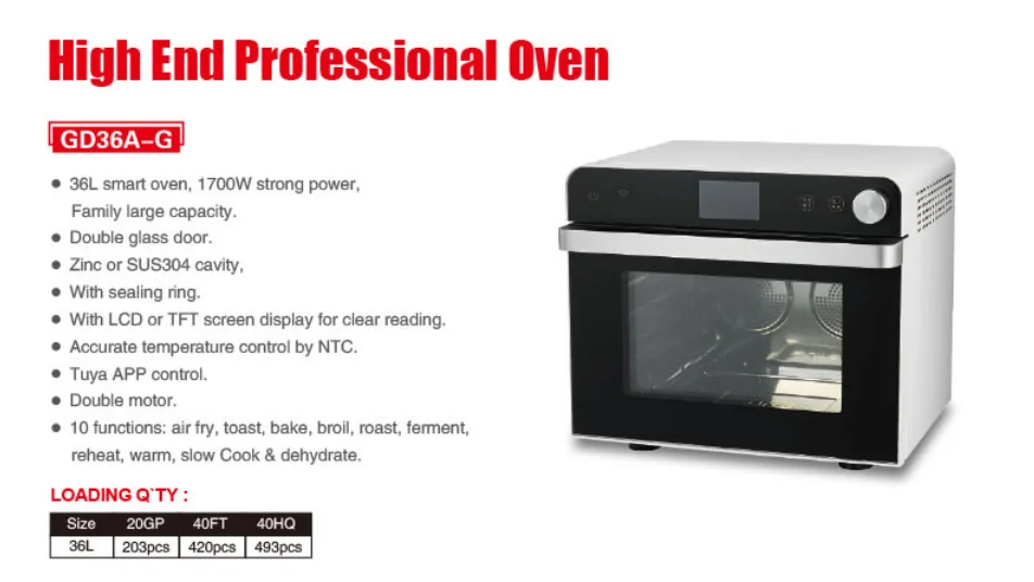 36L Professional Custom Black Electric Oven With Timer Smart Home Baking Electric Toaster Oven