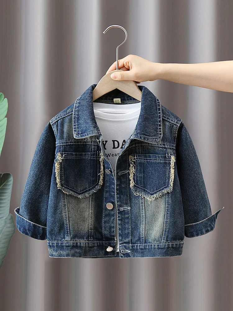 

Cool Boys Denim Jacket Spring Autumn Turn Down Collar Jean Outerwear 2-10Years Old Children Korean Style Casual Boys Clothing