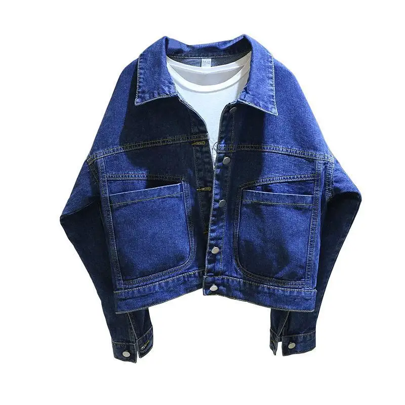 Vintage Frauen kurze Denim Jacke Frühling Herbst neue mode große Tasche Einreiher Revers jeans Mantel Weibliche lose Outwear R574