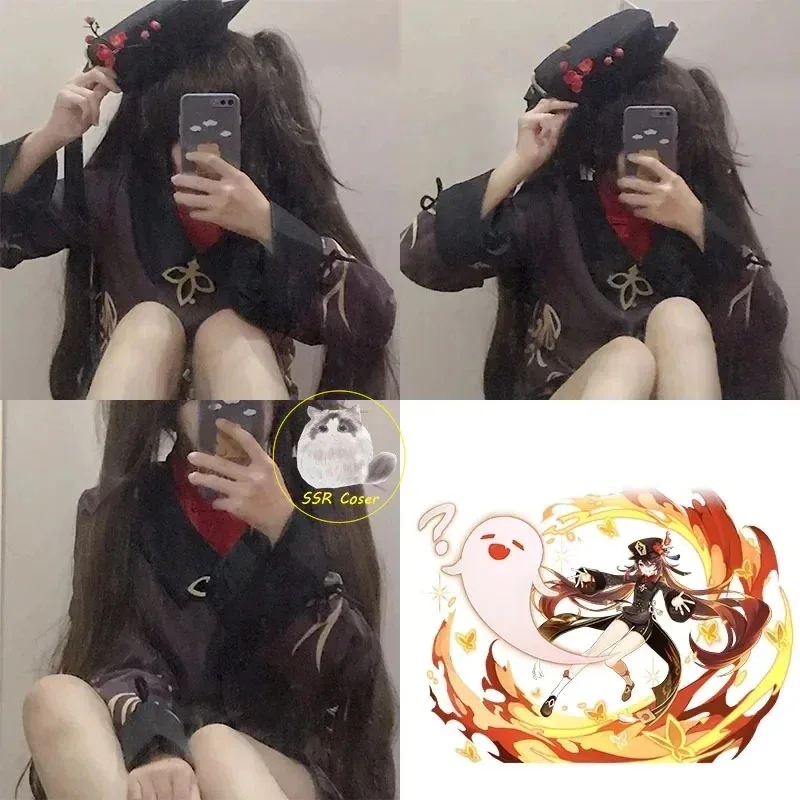 

Genshin Impact Hu Tao 2021, карнавальный костюм HuTao, одежда в китайском стиле, униформа, парик, аниме-игры, костюмы на Хэллоуин для женщин и девочек