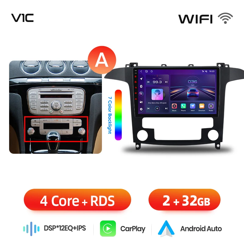 Junsun draadloze CarPlay Android Auto autoradio voor Ford S-MAX Mk1 (WA6) 2006-2015 met ingebouwde koelventilator, Android GPS navigatie, multimediaspeler, WiFi, DSP, RDS, BT, SWC, IPS touchscreen,