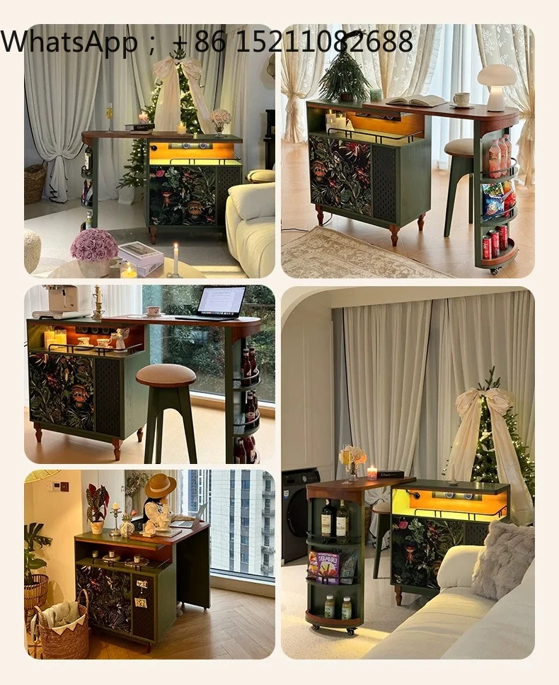 SCY retractable bar cabinet retro bar table solid wood bar counter antique corner partition