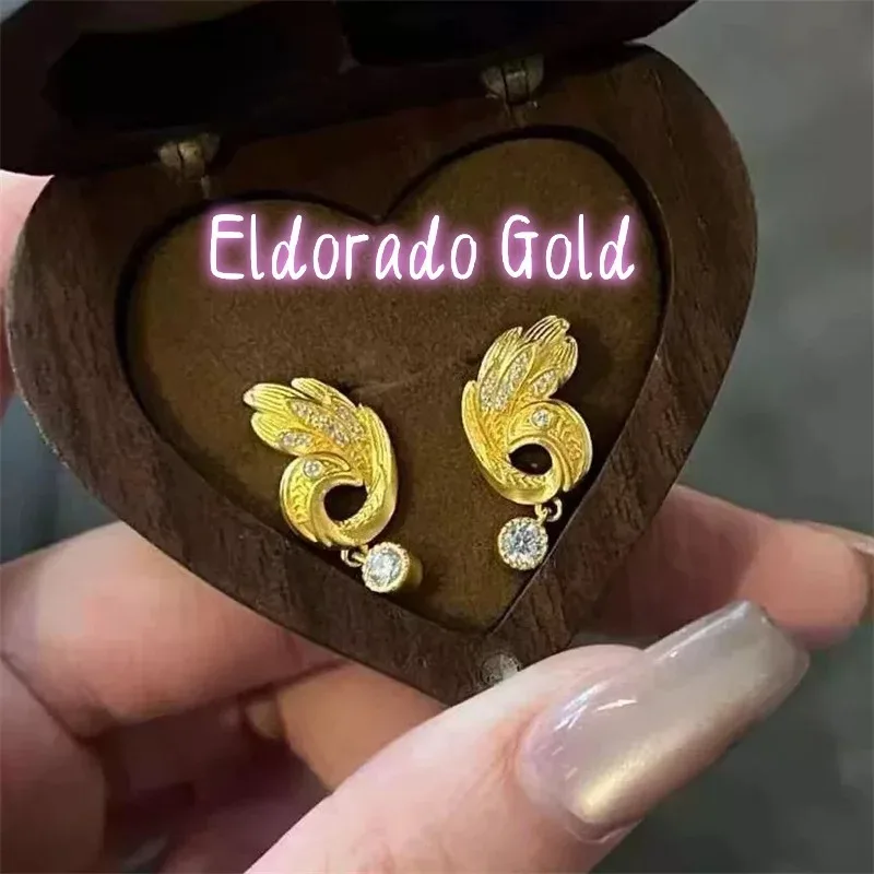 

Eldorado 2025 2025High Quality AU750 18K Gold Studded With Diamonds, Peacock, Ruyi Wing, Women's Earring Jewelry, Engageme