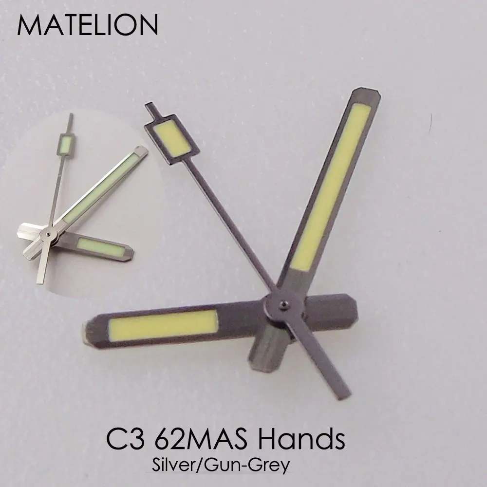 C3 Super Lume 62MAS Watch Hands for NH35 NH36 NH38 NH70 NH71 NH72 4R35 4RS6 ETA2824 PT5000 SW200 Silver/Gun-grey MOD Accessories