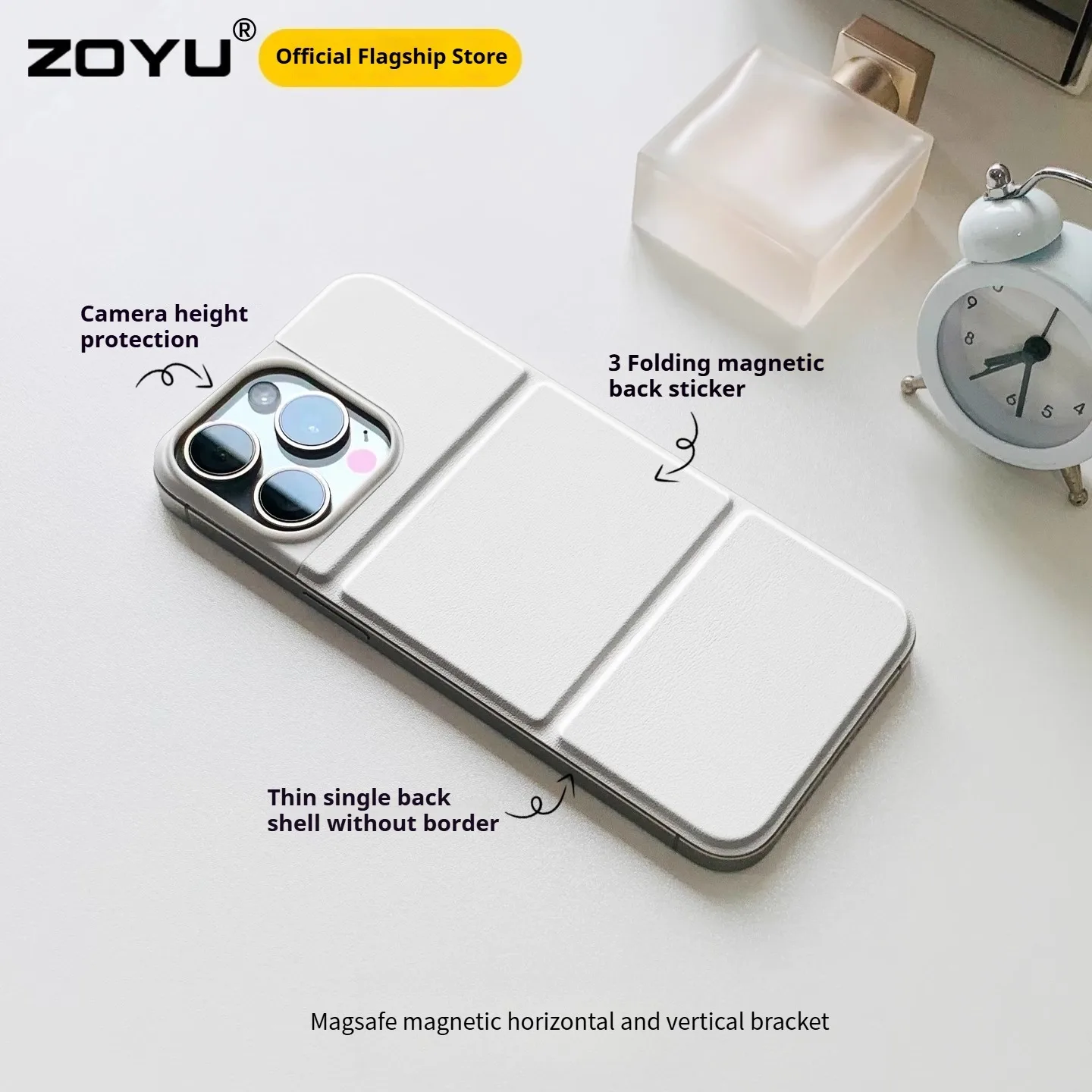 

ZOYU iPhone case suitable16pro max mobile,iPhone 15 phone magnetic back 15 promax ultra-thin single back 3-fold rotating bracket