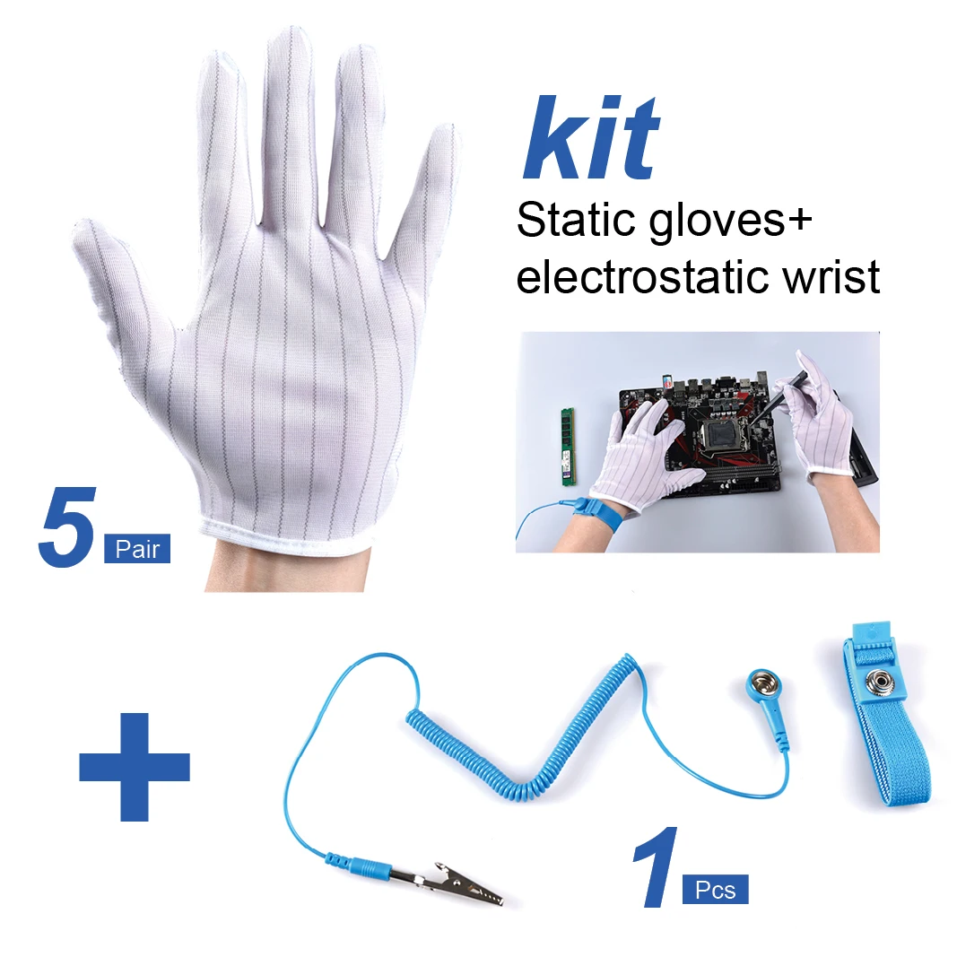 Elektronische Product Onderhoud Anti-Statische Handschoenen + Statische Pols Kit Polsbandje Voor Elektronica Reparatie Gereedschap