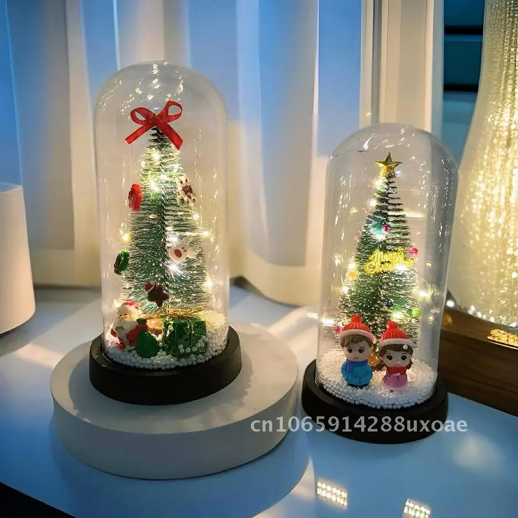 

New product Christmas glass cover ornaments LED lights glow Christmas tree Christmas scene decoration