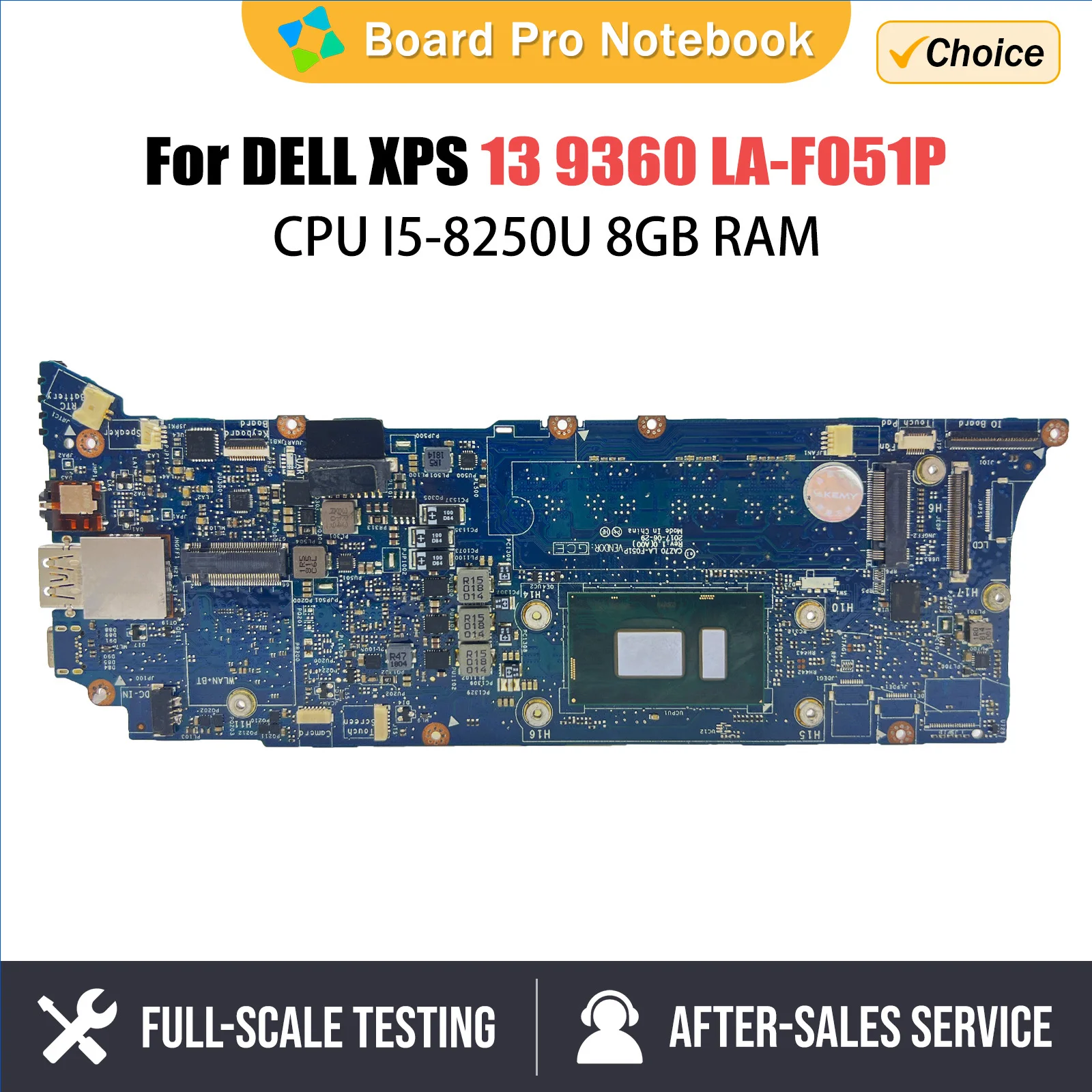 CN-0D8261 For Dell XPS 13 9360 Laptop Motherboard LA-F051P 0D8261 D8261 I5-8250U CPU 8G RAM Mainboard Fully Tested