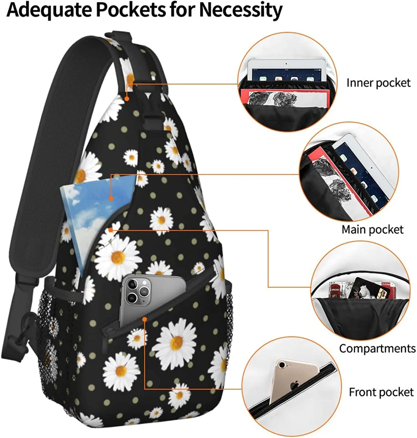 Daisy Flower Sling Backpack Unisex Chest Bags Crossbody Travel Hiking Daypack for Unisex Shoulder Bag for Sport Climbing Running