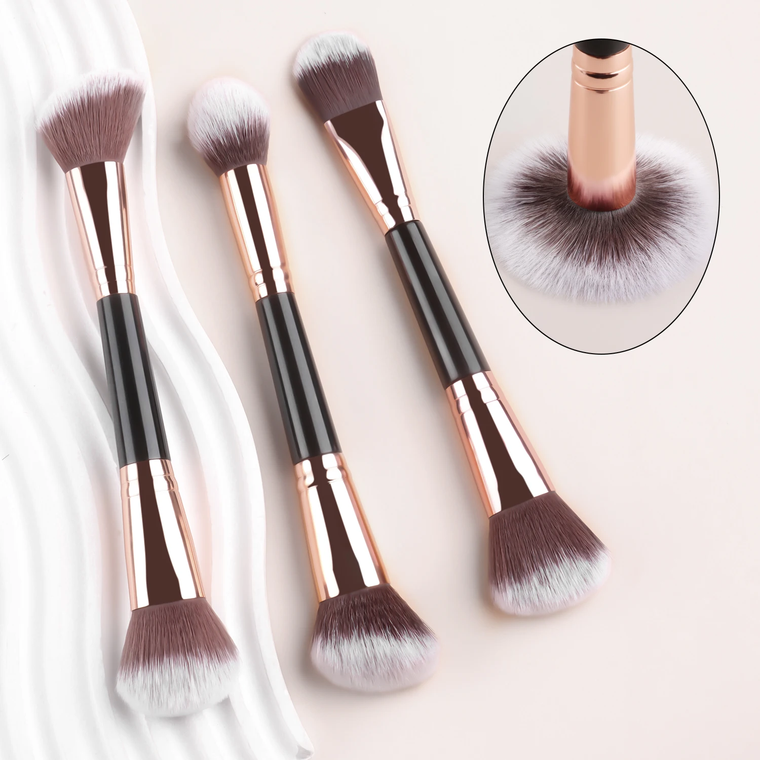 Professionelles 3-teiliges Doppelkopf-Make-up-Pinsel-Set, Lidschattenpinsel, Puderpinsel, Rougepinsel, Beauty-Tool-Kit