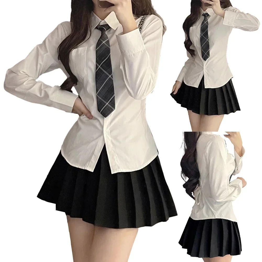 JK Tops Women Shirt Daily School Non Strech Sexy Slim Fit Solid Color Spring Tops White Autumn Blouses Comfortable