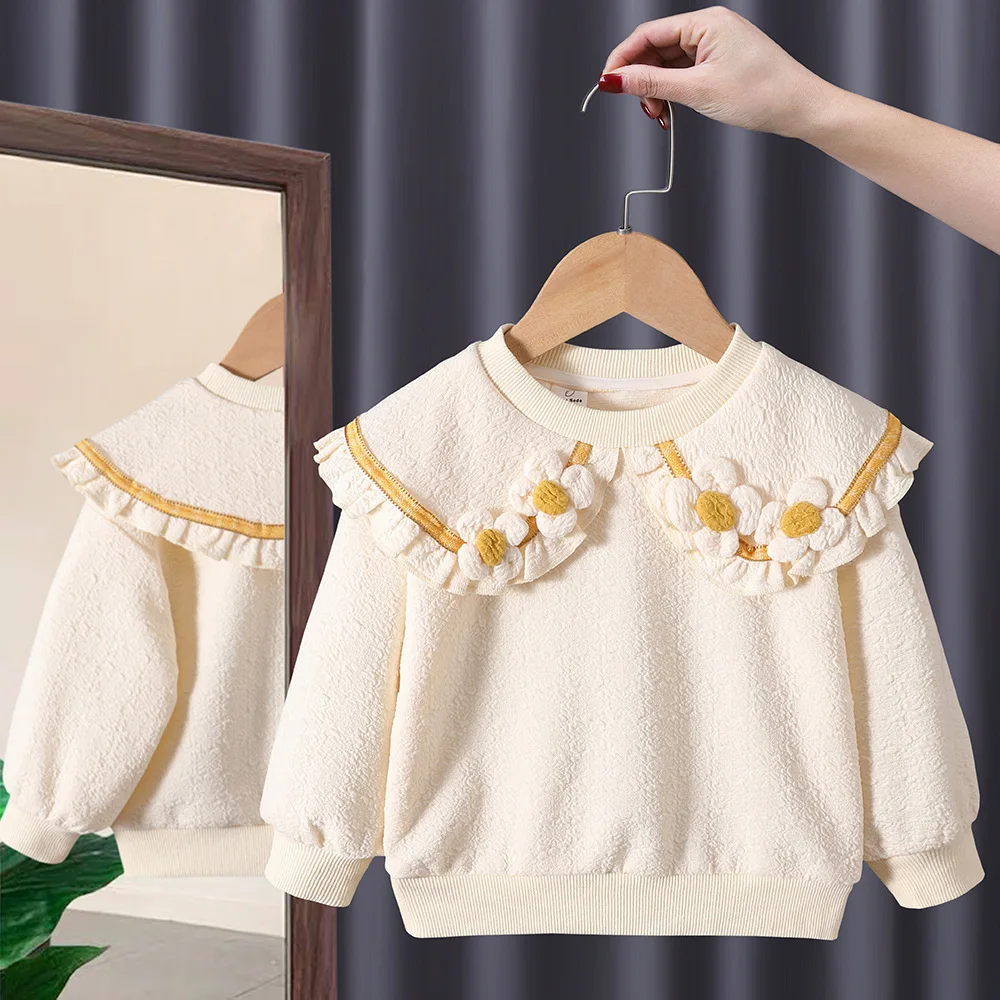 Kleines Mädchen Sweatshirt Herz gedruckt Hemd niedlichen koreanischen Stil T-Shirts weiche Baumwolle Spitze Ärmel Dekor Herbst Kinder Kleidung 1-8 Jahre