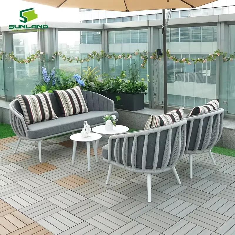 FOR HAVANA K/D CONSTRUCTION ALUMINUM FRAME ROPE WEAVE CORNER SOFA 5PCS SET FOR OUTDOOR RESORT RESTAURANT GARDEN FURNITURE