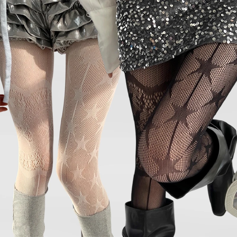 الجوف التدريجي الجاكار ستار جوارب شبكية غير المتماثلة العصرية مثير المرأة جوارب طويلة إلى الركب الحلو لوليتا Y2K تأثيري جوارب طويلة