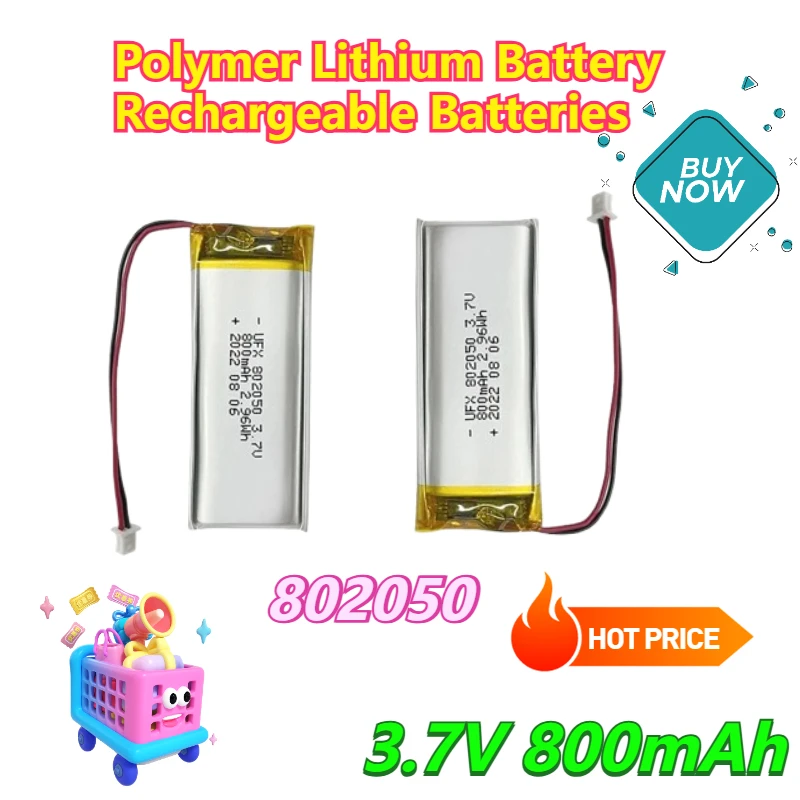 

802050 800mAh 3.7V Polymer Lithium Battery Rechargeable Batteries