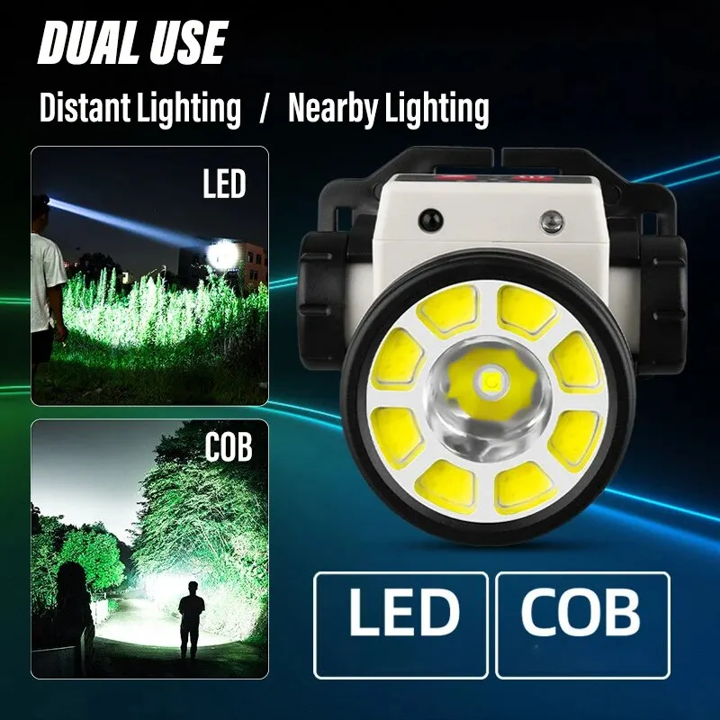 LED Fishing Headlamp Rechargeable Lamp High Power LED Flashlights Lanterna Supports Both High and Low Beam With Sensing Function