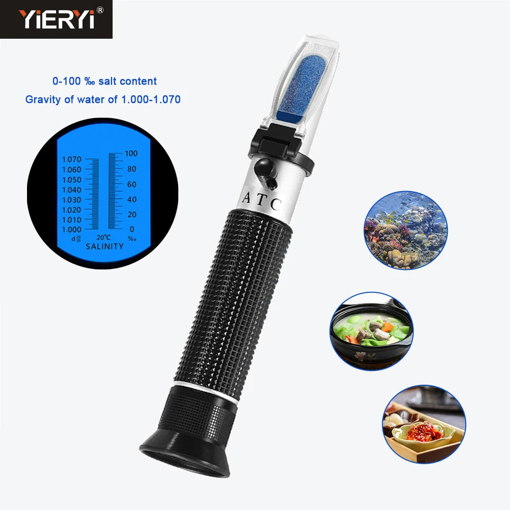 Handheld 0-100% Salinity Aquarium ATC Refractometer 1.000-1.070SG Salinity Seawater Salinometer For Aquarium