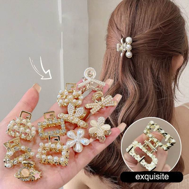 5/10Pcs Women Hair Accessories Small Claws Delicate Exquisite Imitation Pearl Hair Clips Girls Headdress Alloy Diamond Hairpins