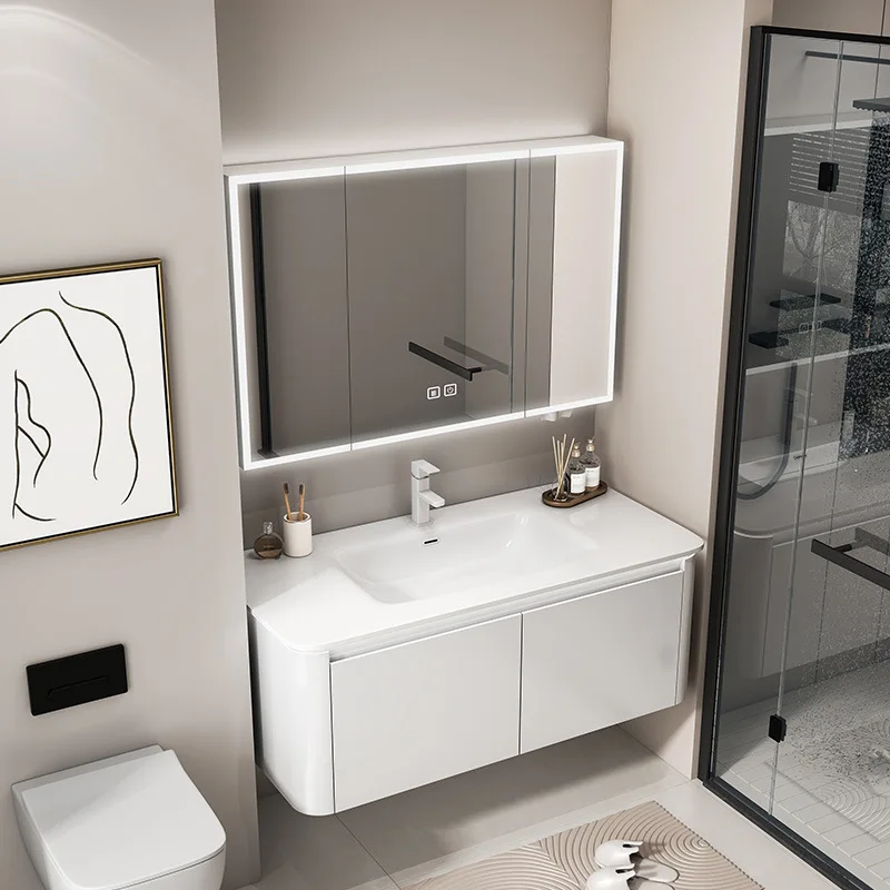 Cream style space aluminum bathroom cabinet ceramic integrated washbasin combination bathroom washbasin balcony washbasin