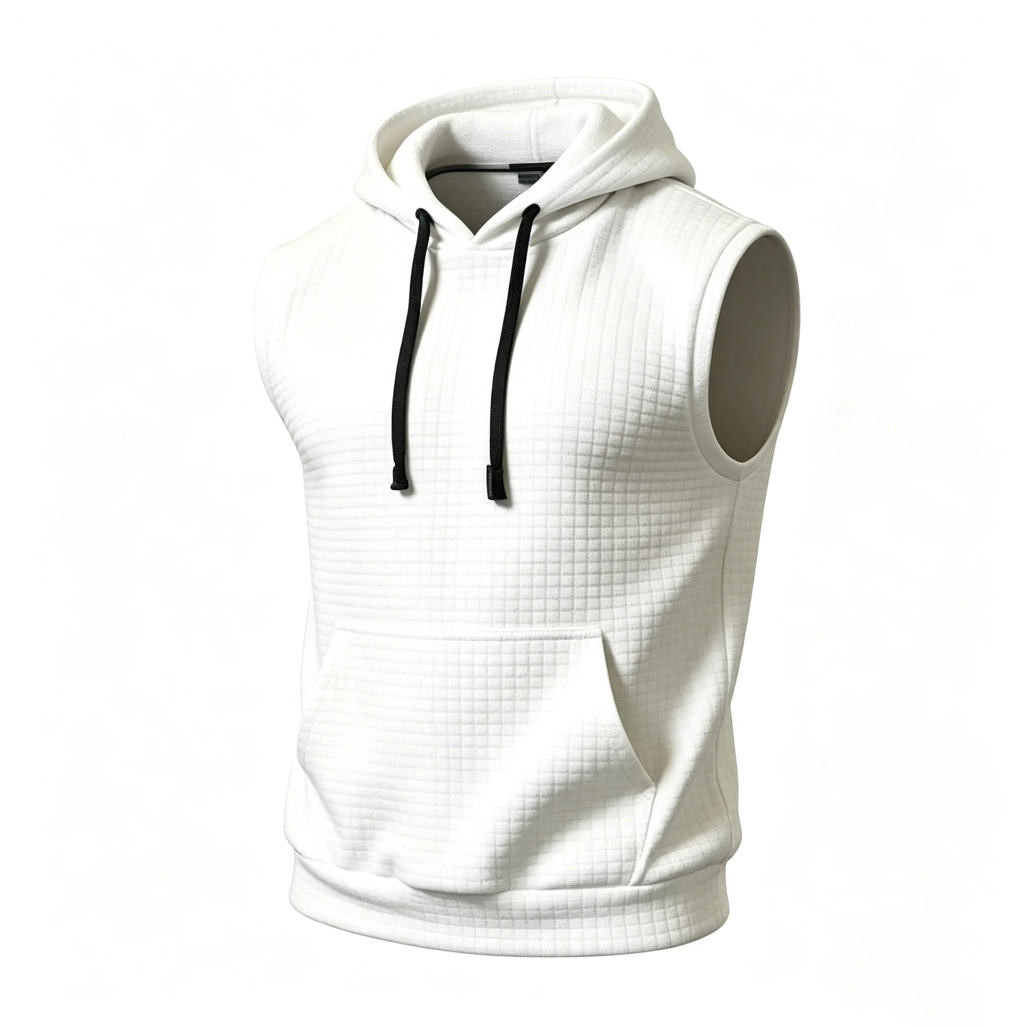 Men's Waffle Sleeveless Hooded Vest, Drawstring Pocket Sweatshirt, Breathable Gym Bodybuilding Casual Sports Tank Top