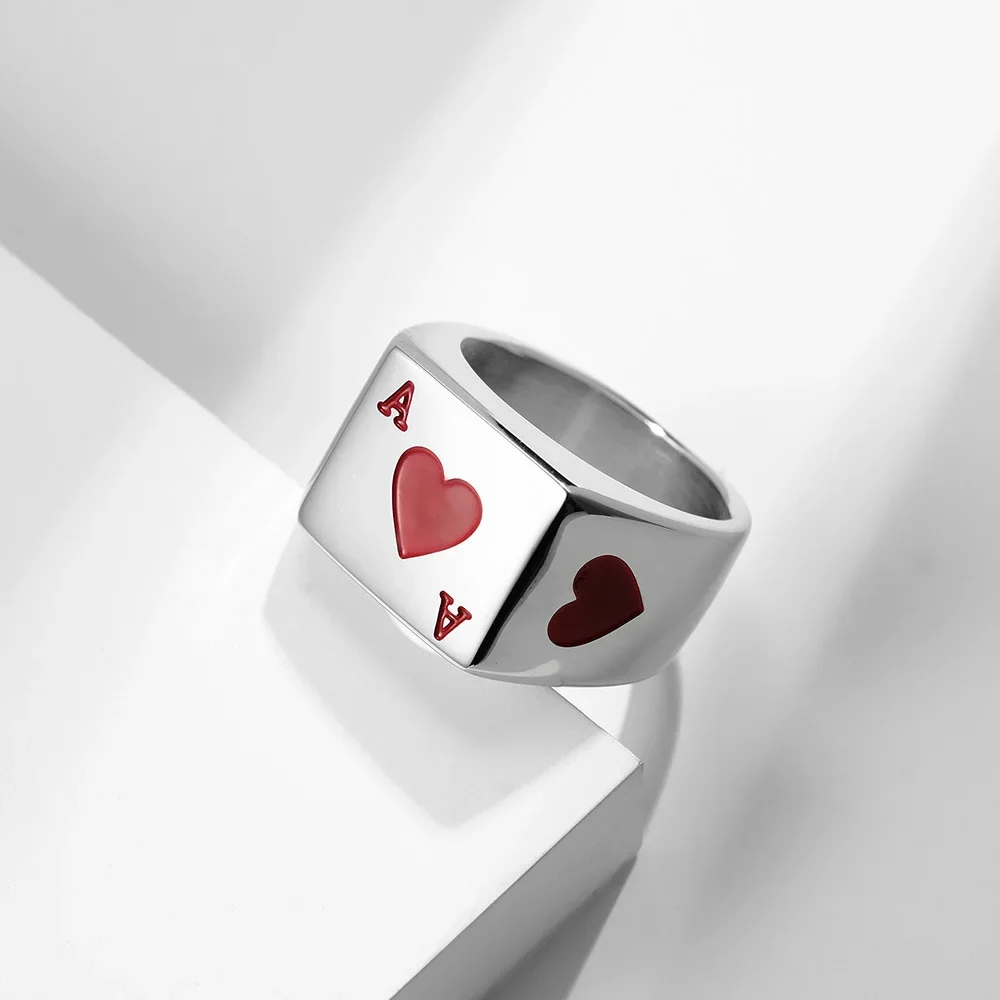 Punk Hip Hop Gambler Lucky Ace of Hearts/Ace of Spades Ring For Men Women Fashion Hip Hop Poker Ring Jewelry Gift Wholesale