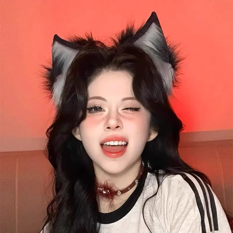 اليدوية الذئب الأذن تأثيري القط الأذن خوذة لوليتا زوجين أفخم واقعية الحيوان الأذن هيرباند فروي اليدوية كوس الملحقات