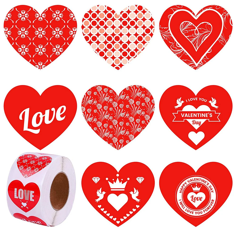 50-500pcs Love Heart Shaped Label Sticker Scrapbooking Gift Packaging Seal Birthday Party Wedding Supply Valentine's Sticker