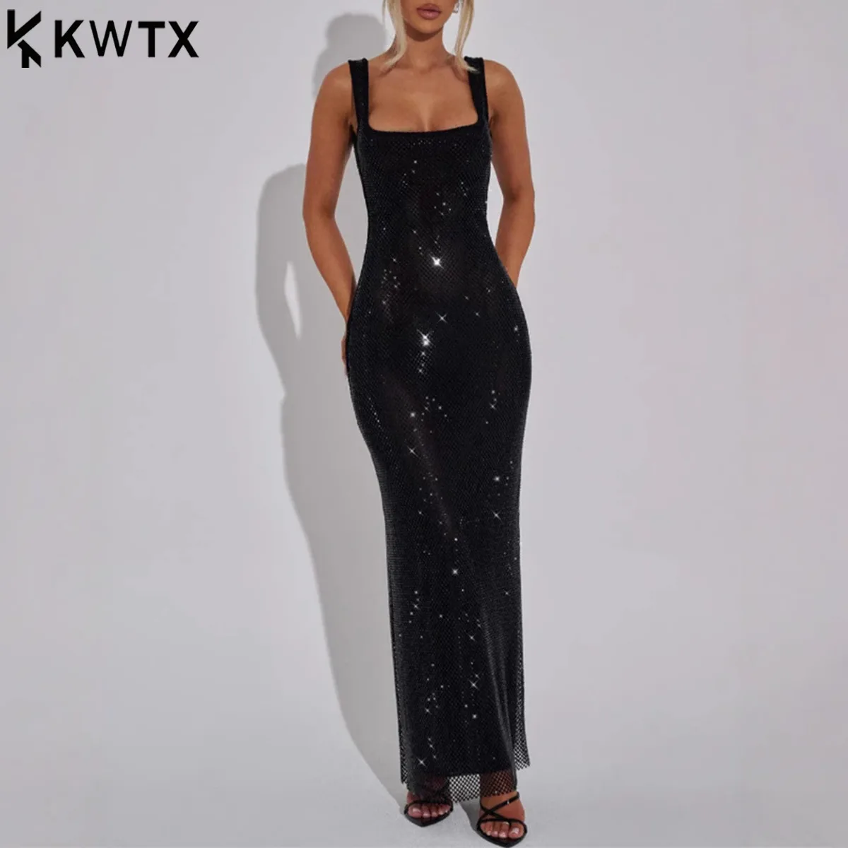 KWTX Elegante Vintage Premium Lusso Sexy Semplice Partito Tubo Top Aderente Abito da Sera Paillettes Strass 2026 Primavera Estate