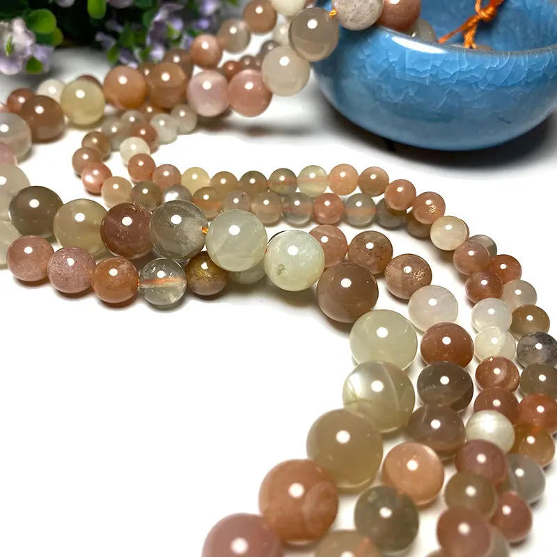 Natural Gemstone Dream Sunstone Amzonite Amethyst Loose Smooth Round Stone Beads for Jewelry Making DIY Bracelet 4 6 8 10 12mm