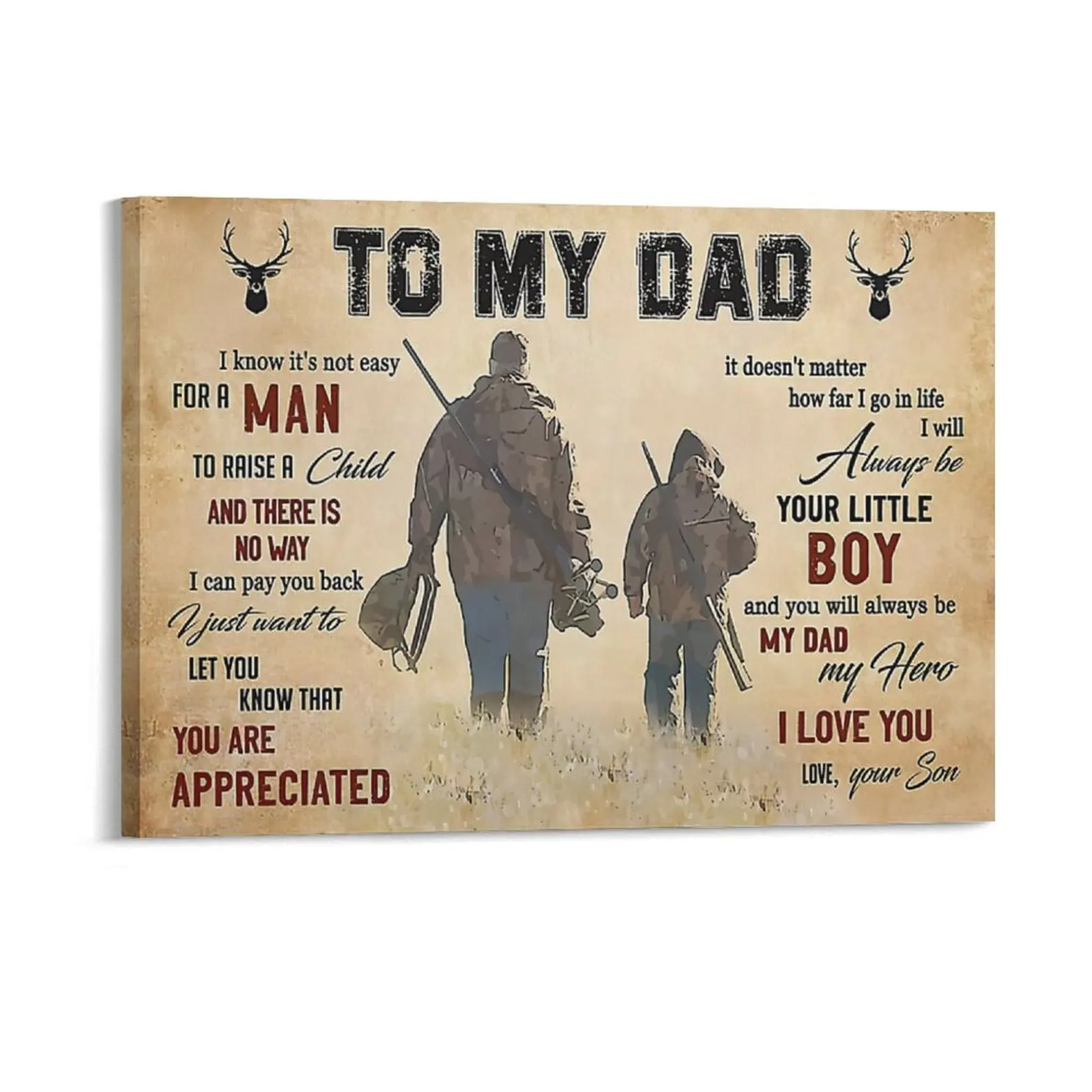 To My Dad Father And Son Hunting Buddies For Life Canvas Painting Garage Club Designing Wall Decor Custom Framed Wall Paintings