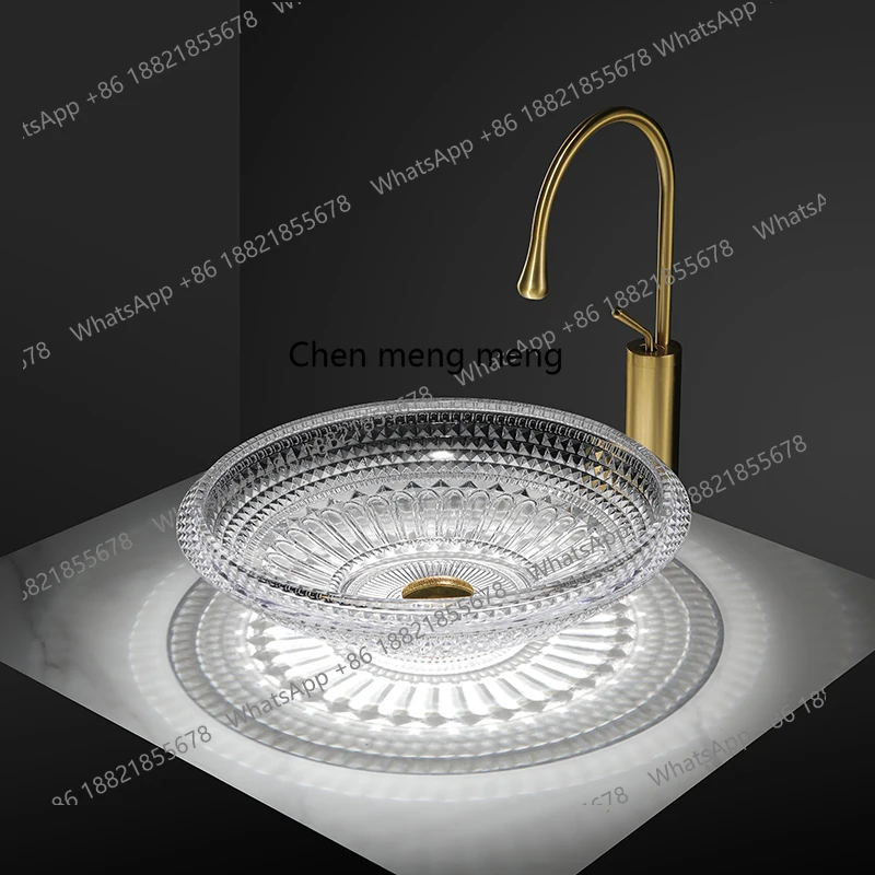 

Light luxury thick edge crystal glass wash basin die-casting art transparent stage face wash basin hotel