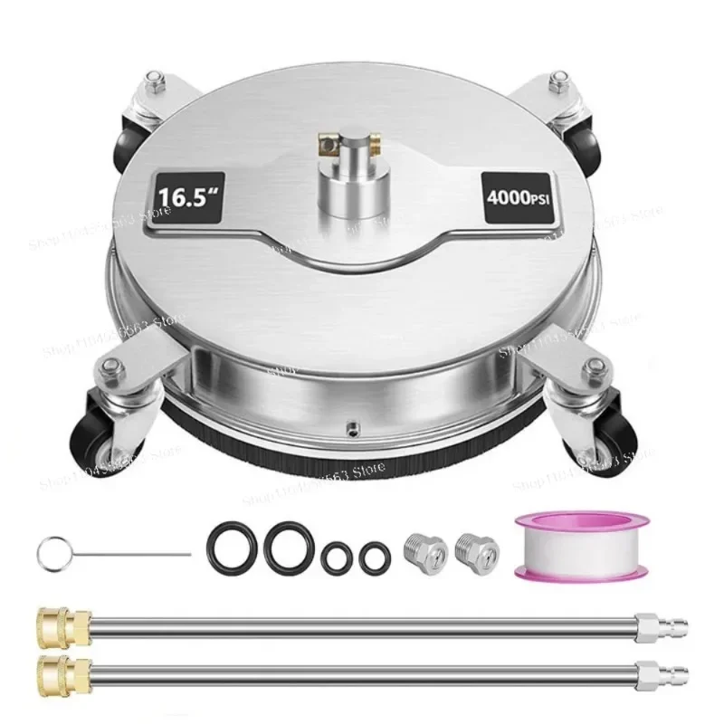 Limpiador de superficies de acero inoxidable de 16,5 pulgadas para lavadora a presión, limpiador plano giratorio con conexión rápida y 4 ruedas