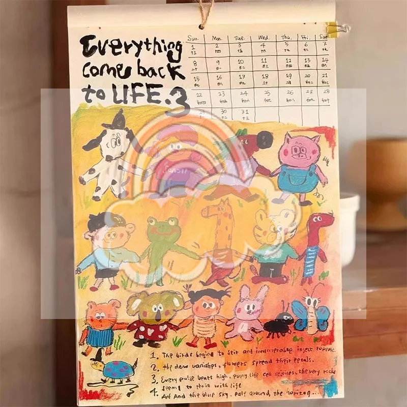 2027 Cute Graffiti Hanging Calendar Hand Drawn Girl Pattern Clear Print For Home Wall Decor Office Daily Schedule Planning