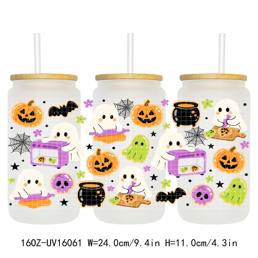 Coquette Halloween Bow Spooky Boo Ghouls Pumpkin UV DTF Wraps Transfer Sticker Waterproof High Quality For 16OZ Libbey Glass Can