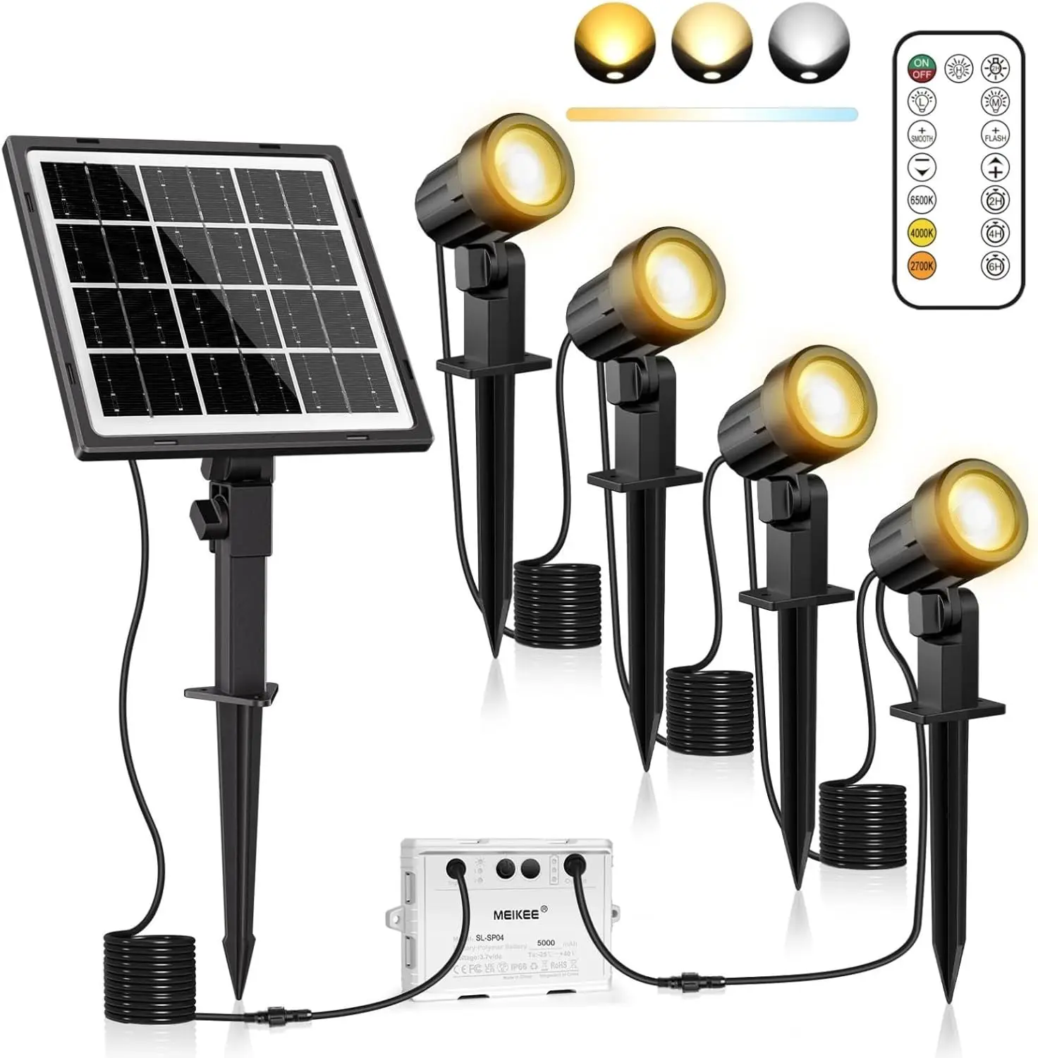 Solar Outdoor Spotlights,  IP66 Waterproof,  Warm/Cold White Light Optional, Brightness Adjustable, for Yard Garden Pool