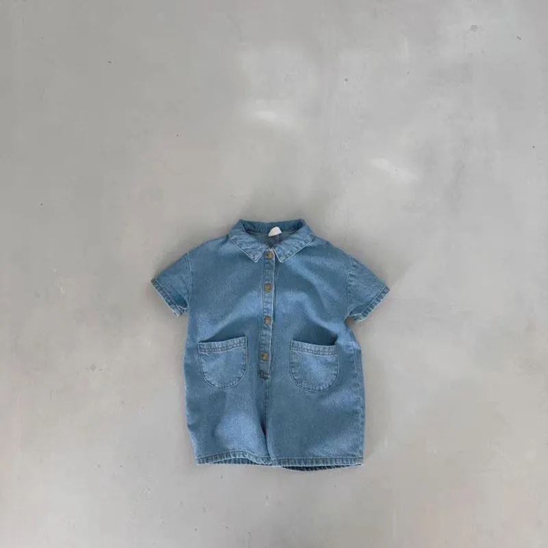 2025 Spring New Baby Short Sleeve Lapel Pocket Romper Newborn Infant Casual Denim Jumpsuit For Boy Girl Toddler Versatile Jeans