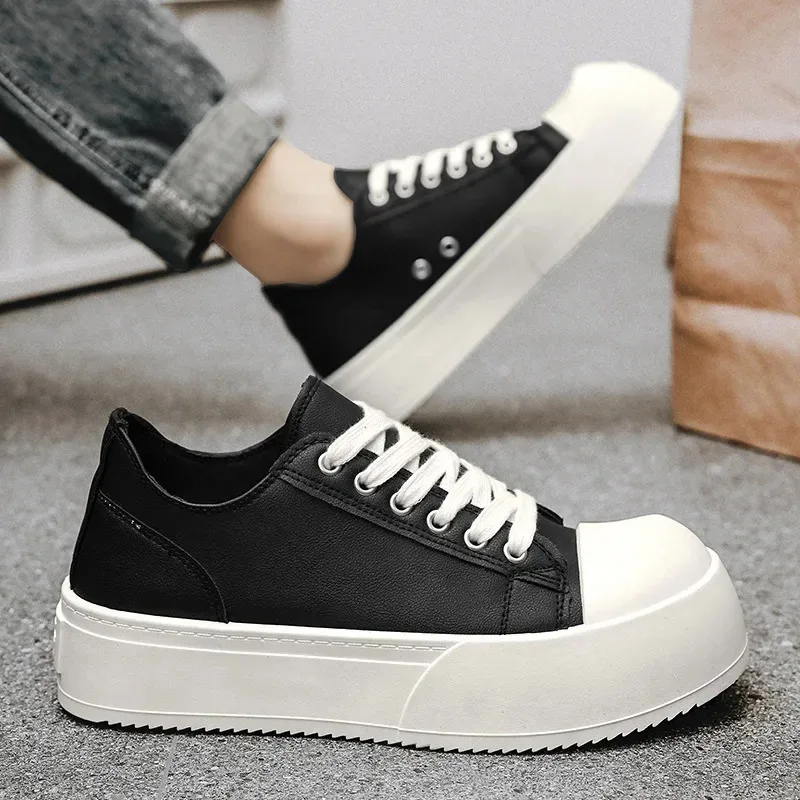 

Casual Canvas Instappers Thick Bottom Elevated Derby Shoes for Work Traffic Versatile Flat Footwear