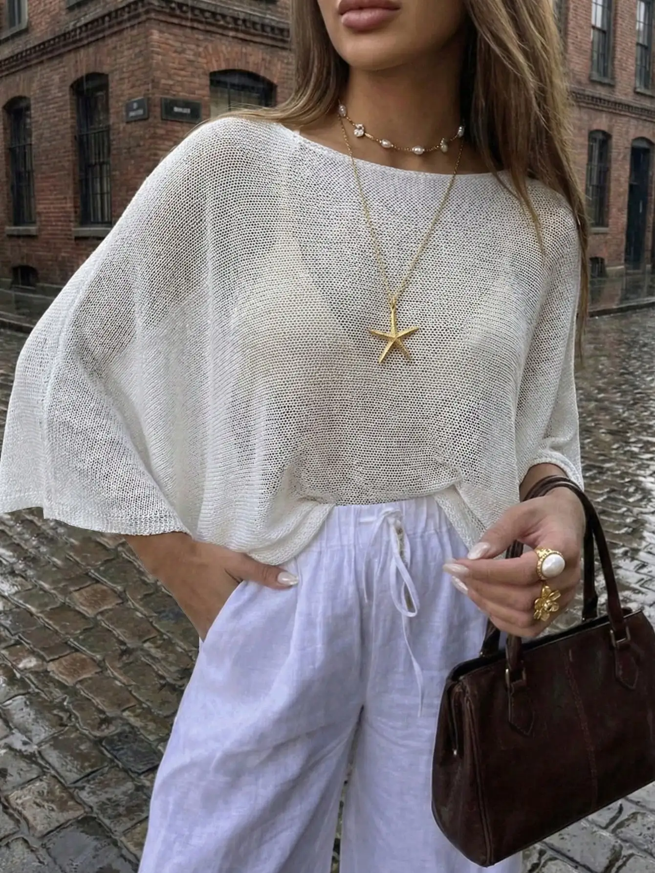 

Женский белый полупрозрачный свободный топ в богемном стиле для пляжа и летнего отдыха