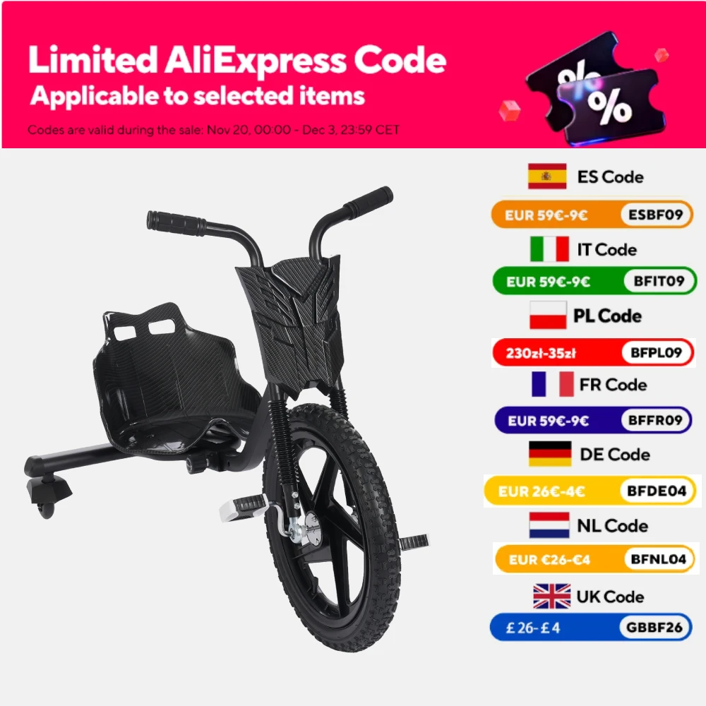 Pedale per scooter Drift da 16 pollici 360 ° Ruota posteriore rotante Ruota universale Sedile regolabile Trike da deriva per 6 anni e anziani