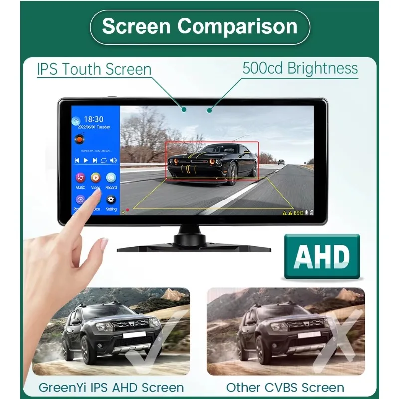 10.36" 4CH Smart Blind Spot Radar BSD Alarm Truck Bus Car DVR Recorder Monitor with 4 Pcs AHD1080P Infrared Night Vision Camera