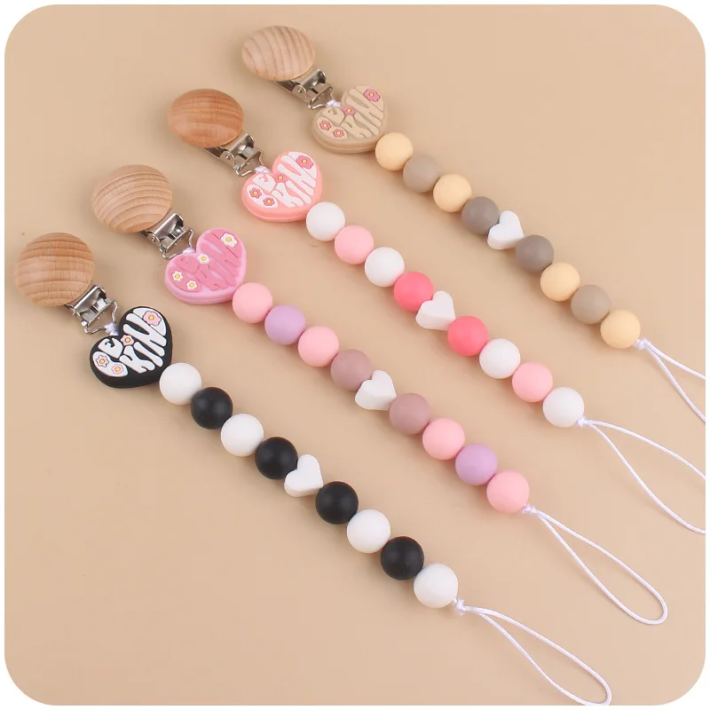 ABCPICK Bambino Del Fumetto Amore Massaggiagengive Creativo Del Bambino FAI DA TE Piccolo Amore Morso Del Silicone Catena Ciuccio Prevenire La Catena Manichino Pinze Regolabili