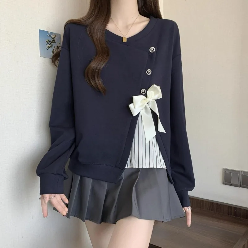 الجديد شعبية الخريف الشتاء عطلة قطعتين القوس سترة كبيرة الحجم المرأة فضفاضة عارضة هوديي أعلى أزياء بسيطة رائعة #4