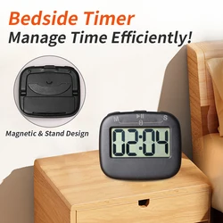 Magnetic Digital Timer with Magnetic Back & Stand, LCD Countdown Clock for Kitchen, Bedside, Gym, Study – Loud Alarm AAA Battery