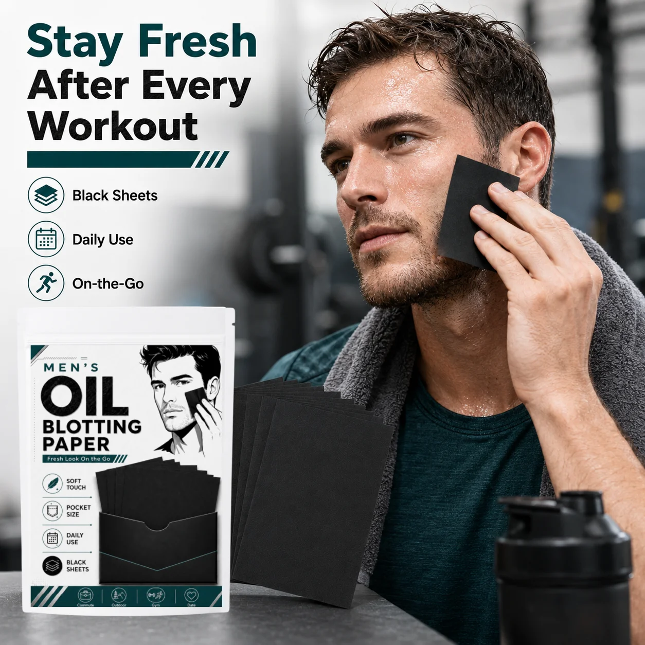 50/100/200Pcs Black Bamboo Charcoal Oil Blotting Paper For Men, Portable Facial Oil Absorbing Sheets, Matte Oil Control Tissue